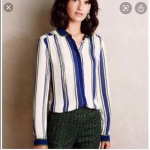 Maeve Blue and green button down blouse